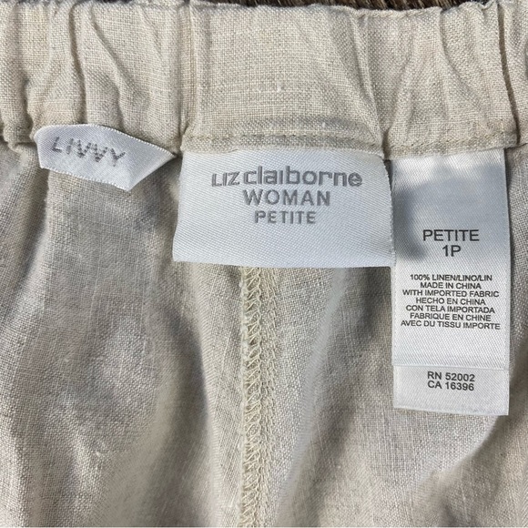 LIZ CLAIBORNE Capri Pants Women Size 1P Beige 100% Linen LIVVY Mid Rise - Picture 2 of 8